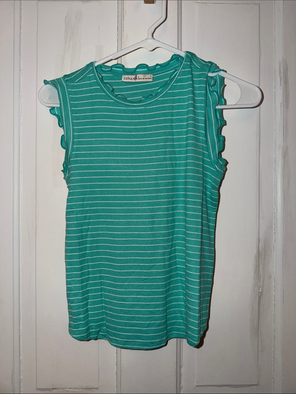 Zenana Teal Striped Ruffle Sleeve Tank Top